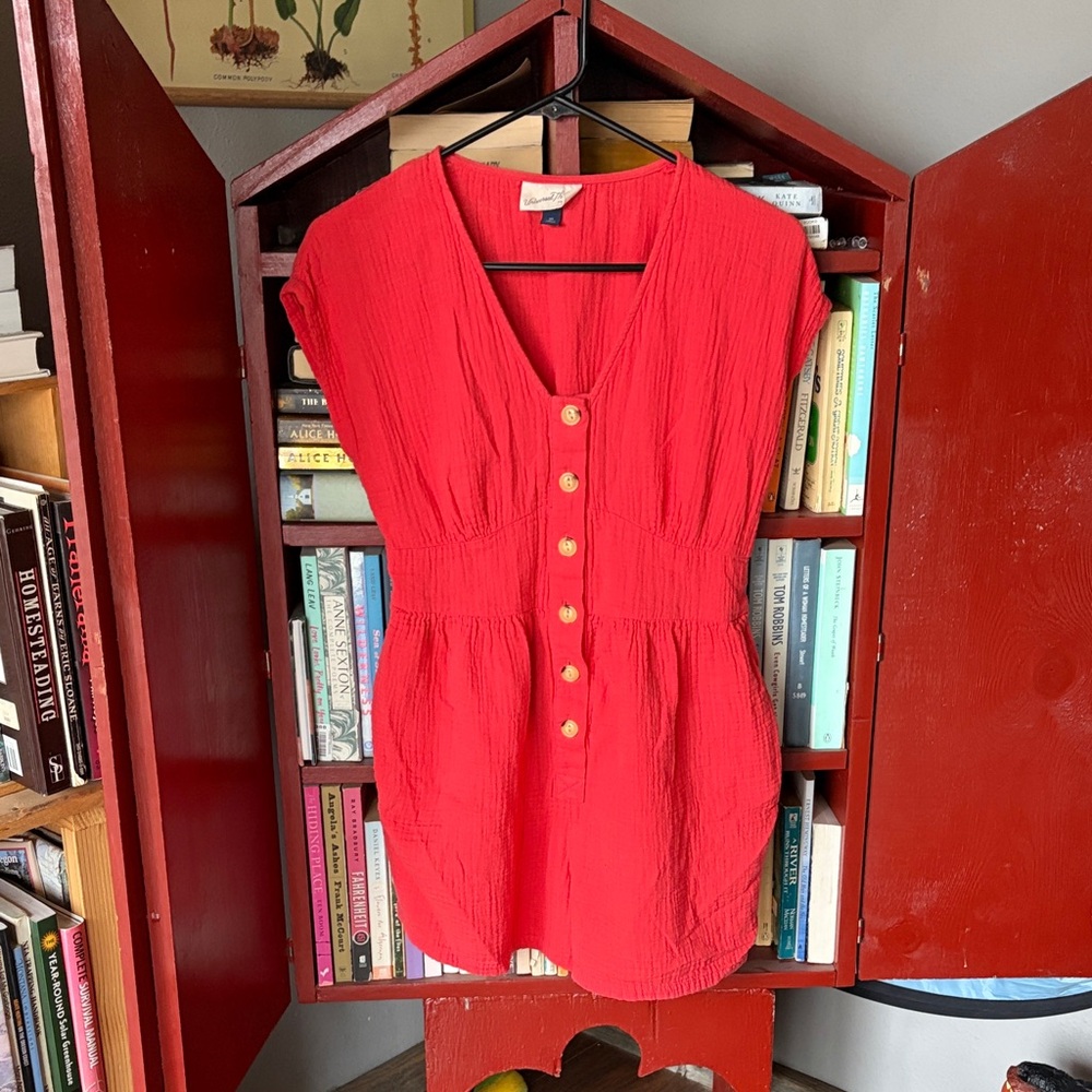 Universal Thread Red Short-Sleeve Button Front Romper